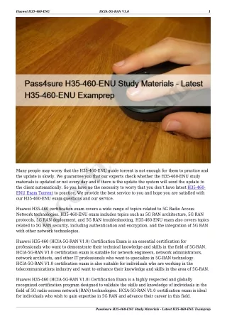 Pass4sure H35-460-ENU Study Materials - Latest H35-460-ENU Examprep