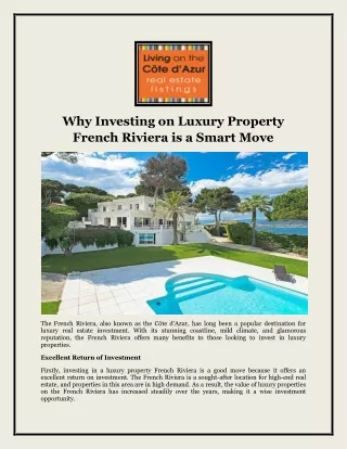 Why Investing on Luxury Property French Riviera is a Smart Move