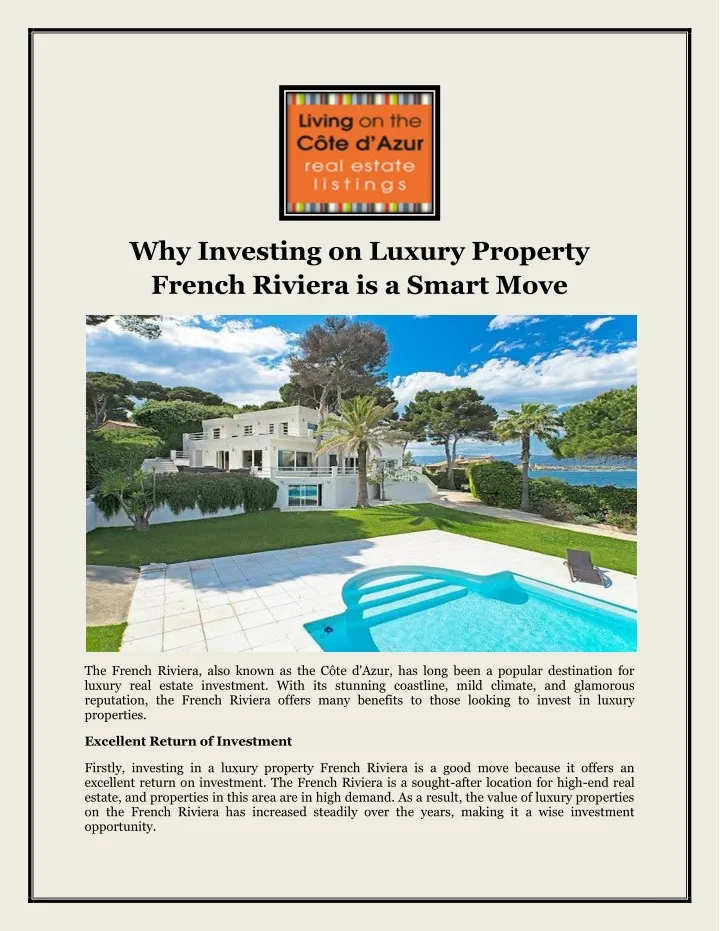 why investing on luxury property french riviera