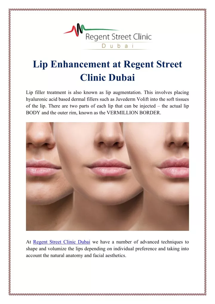 lip enhancement at regent street clinic dubai