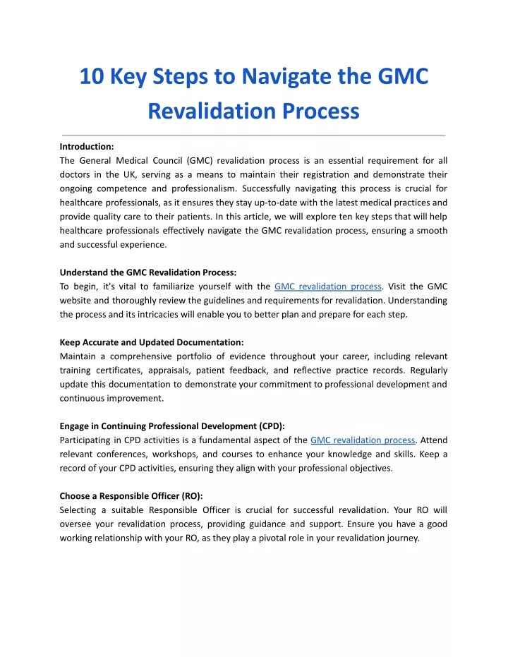 10 key steps to navigate the gmc revalidation