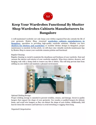 Keep Your Wardrobes Functional By Shutter Shop Wardrobes Cabinets Manufacturers In Bangalore