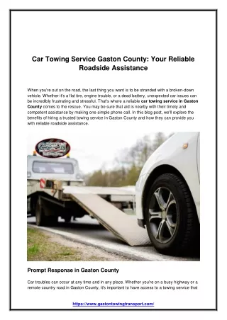 Car Towing Service Gaston County: Your Reliable Roadside Assistance