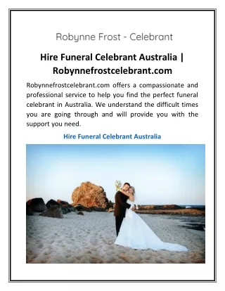 Hire Funeral Celebrant Australia | Robynnefrostcelebrant.com