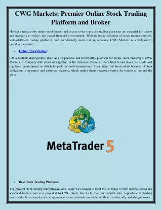 CWG Markets Premier Online Stock Trading Platform and Broker