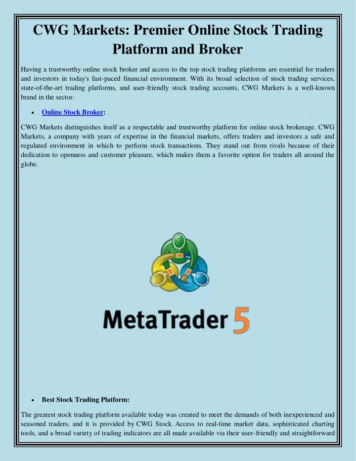 cwg markets premier online stock trading platform