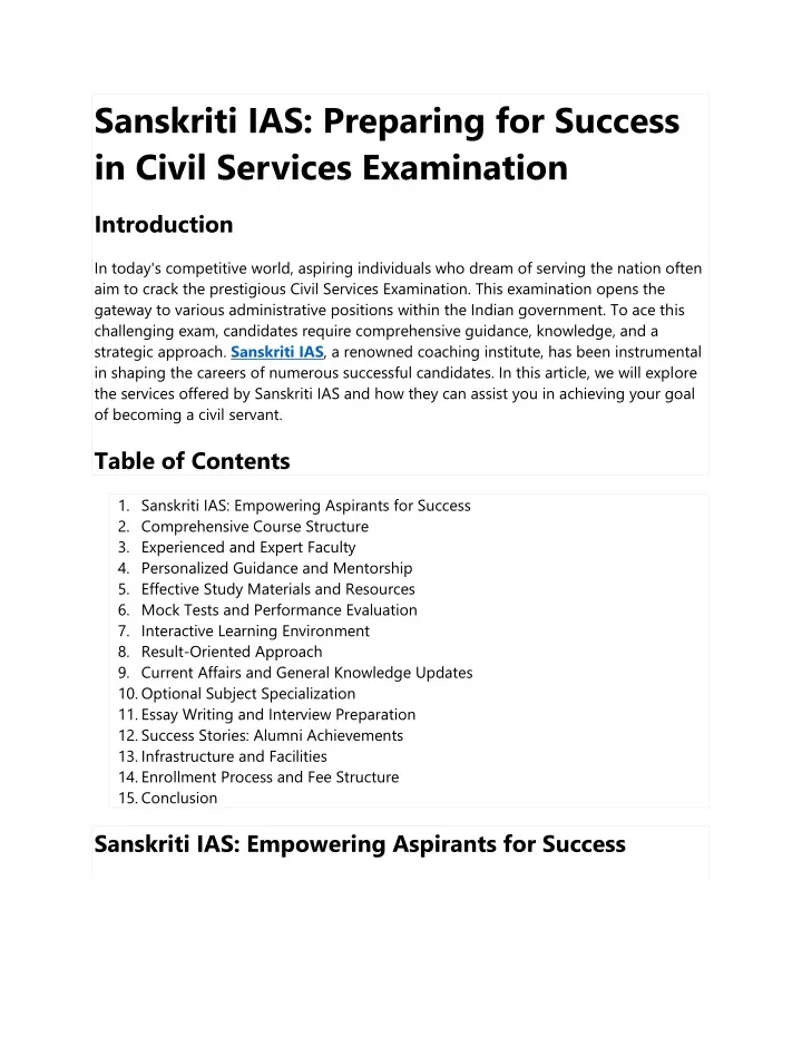 sanskriti ias preparing for success in civil