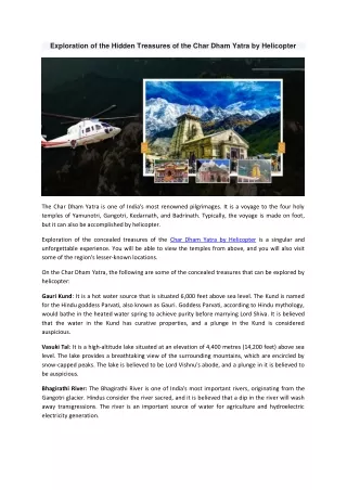 Exploration of the Hidden Treasures of the Char Dham Yatra by Helicopter