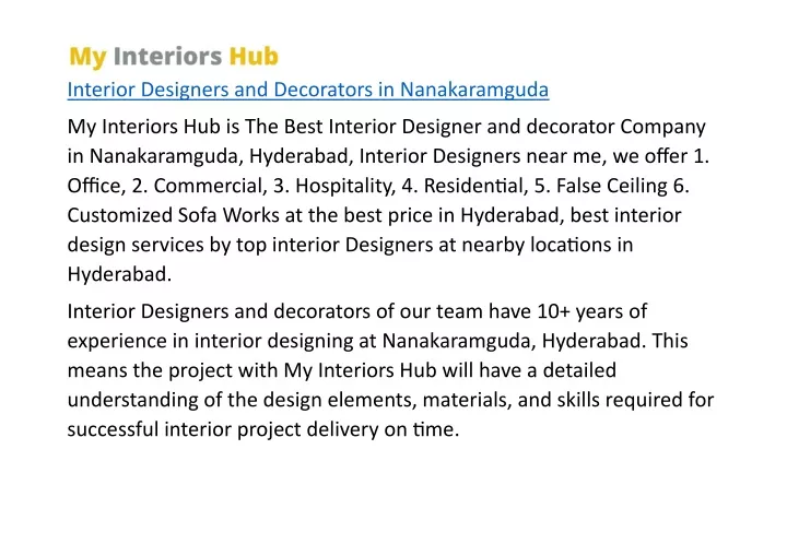 interior designers and decorators in nanakaramguda