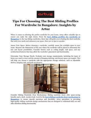 Tips For Choosing The Best Sliding Profiles For Wardrobe In Bangalore - Insights by Artuz