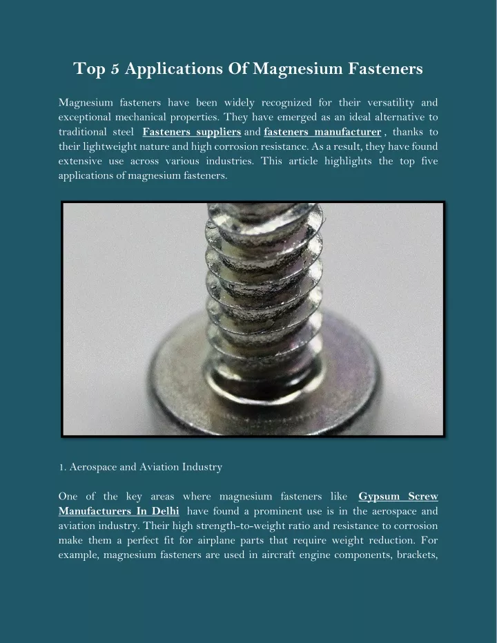 top 5 applications of magnesium fasteners