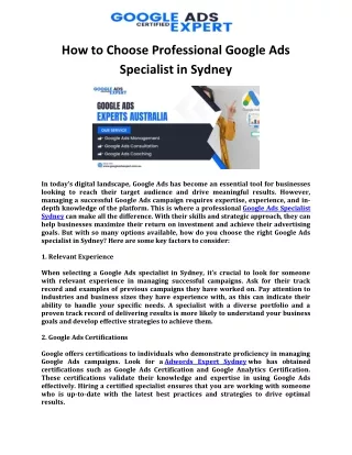 how to choose professional google ads specialist