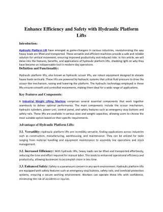Enhance Efficiency and Safety with Hydraulic Platform Lifts
