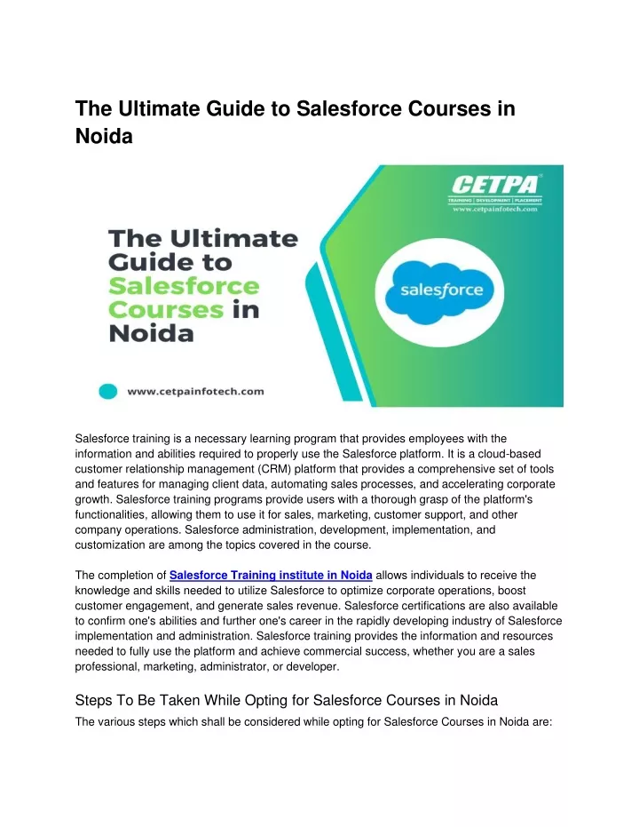 the ultimate guide to salesforce courses in noida