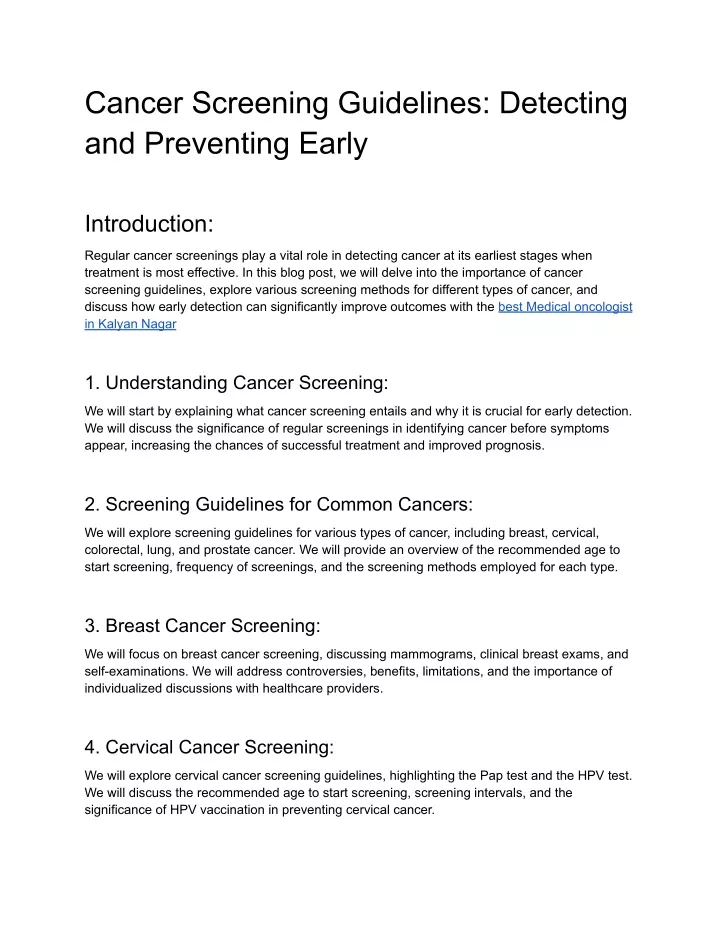 cancer screening guidelines detecting