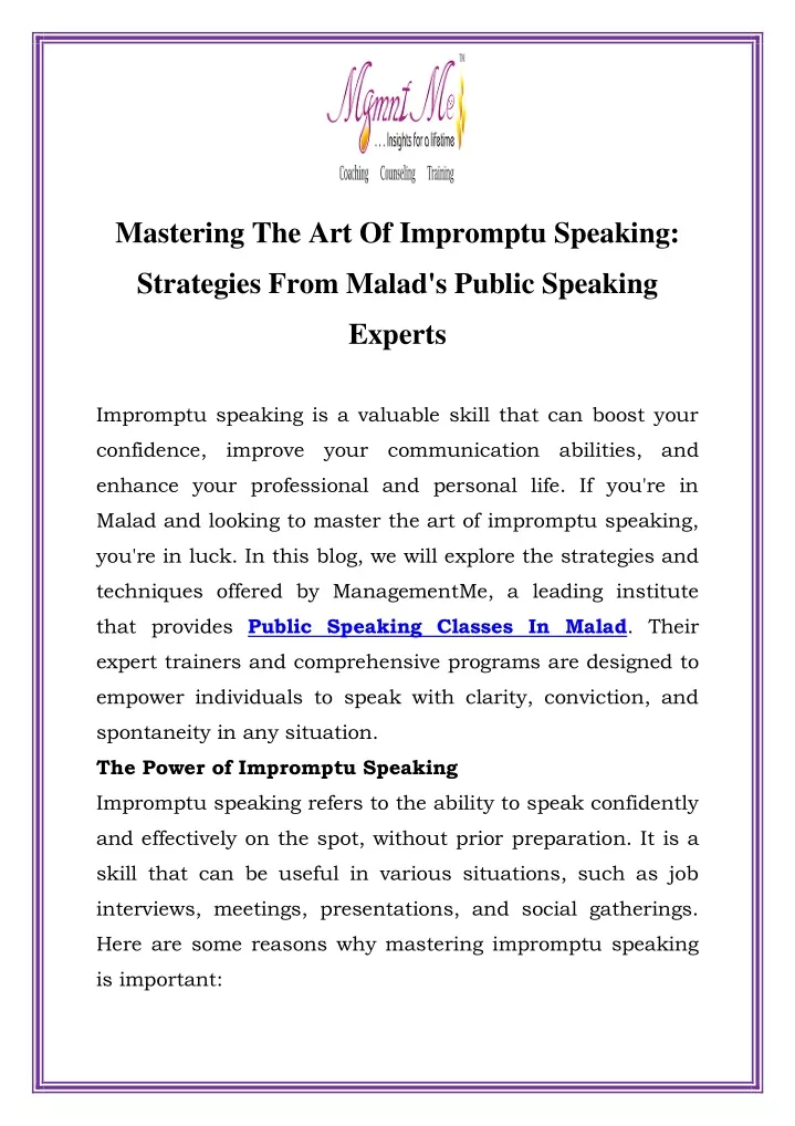 mastering the art of impromptu speaking