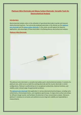 Platinum Wire Electrode and Glassy Carbon Electrode Versatile Tools for Electrochemical Analysis