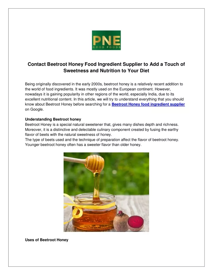 contact beetroot honey food ingredient supplier