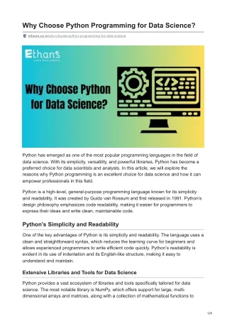 Why Choose Python Programming for Data Science