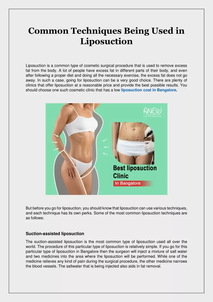 common techniques being used in liposuction