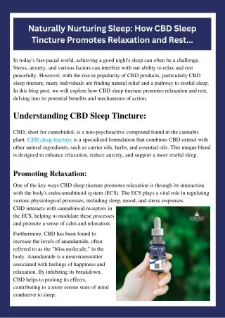 Naturally Nurturing Sleep: How CBD Sleep Tincture Promotes Relaxation and Rest..