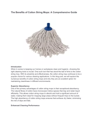 The Benefits of Cotton String Mops A Comprehensive Guide