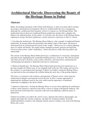 Architectural Marvels - Discovering the Beauty of the Heritage House in Dubai