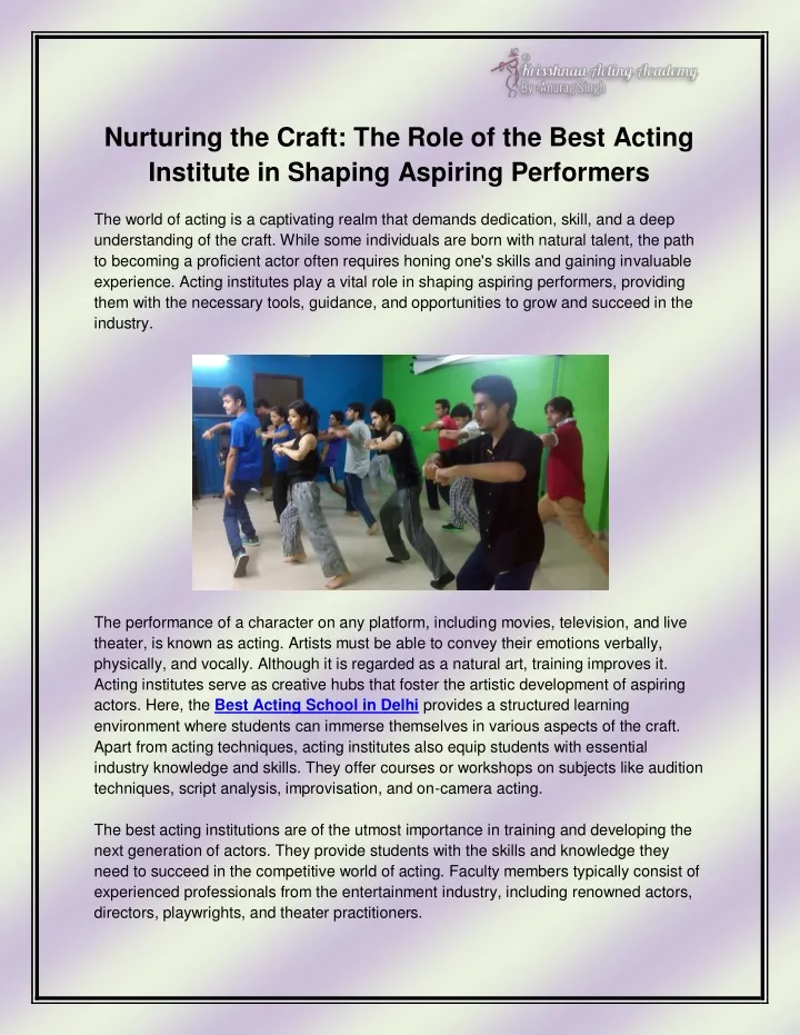 nurturing the craft the role of the best acting