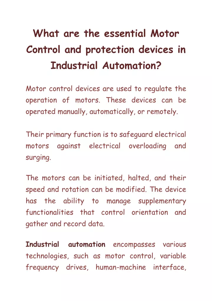 what are the essential motor control
