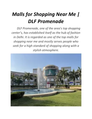 Malls for Shopping Near Me | DLF Promenade