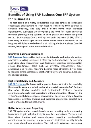 benefits of using sap business one erp system