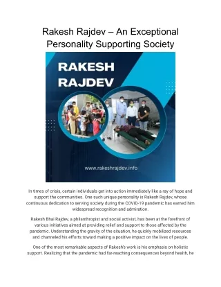 rakesh rajdev an exceptional personality
