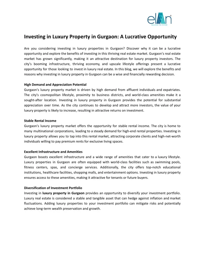 investing in luxury property in gurgaon