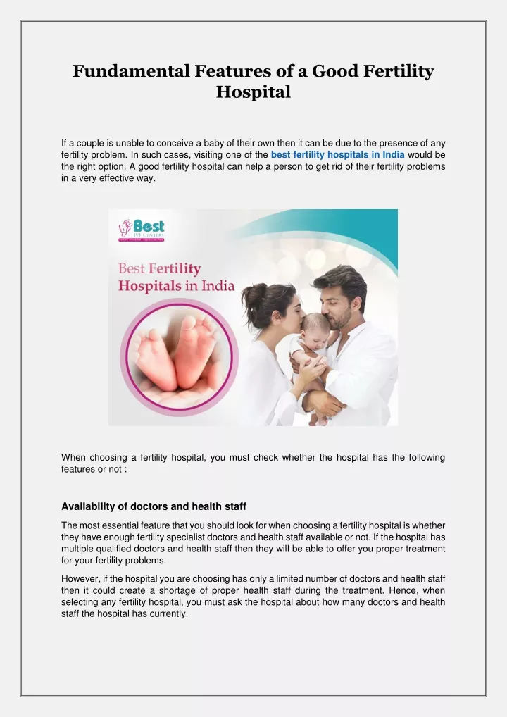 fundamental features of a good fertility hospital