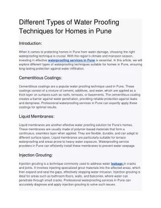 Different Types of Water Proofing Techniques for Homes in Pune