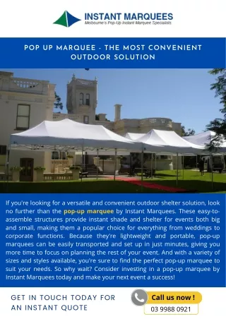 Pop Up Marquee - The Most Convenient Outdoor Solution