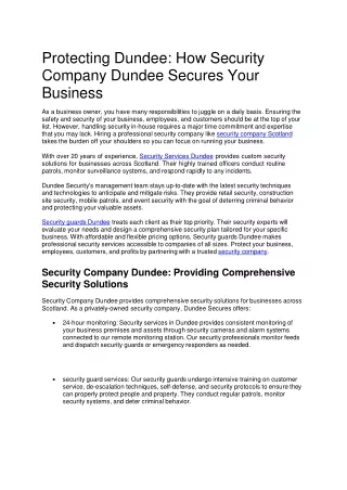 How Security Company Dundee Secures Your Business