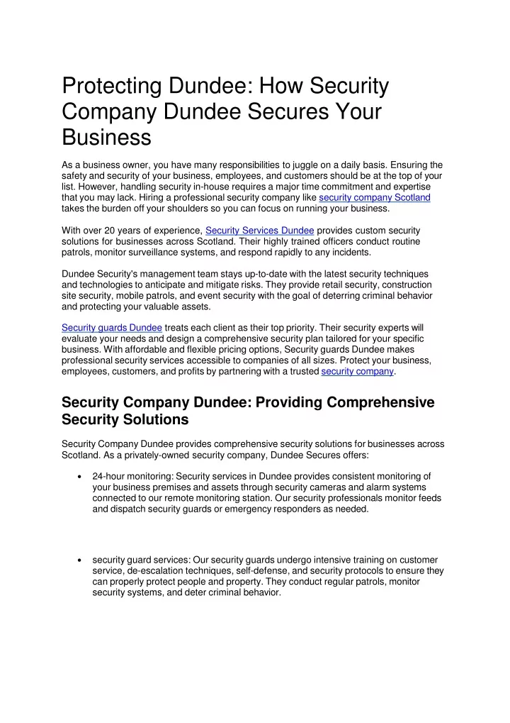 protecting dundee how security company dundee secures your business