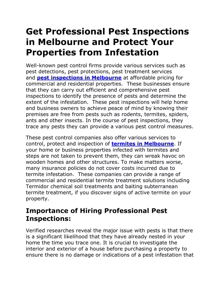 get professional pest inspections in melbourne
