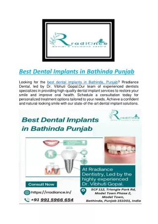 Best Dental Implants in Bathinda Punjab | Rradiance Dental