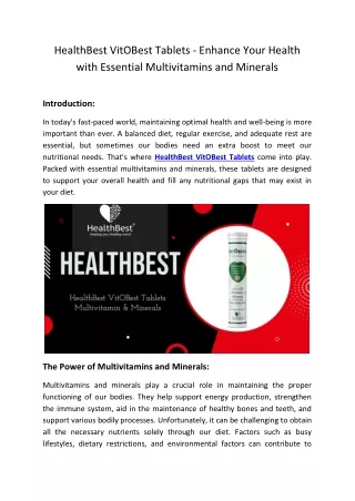 HealthBest VitOBest Tablets - Enhance Your Health with Essential Multivitamins and Minerals