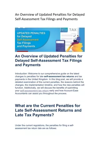 An Overview of Updated Penalties for Delayed Self-Assessment Tax Filings and Pa
