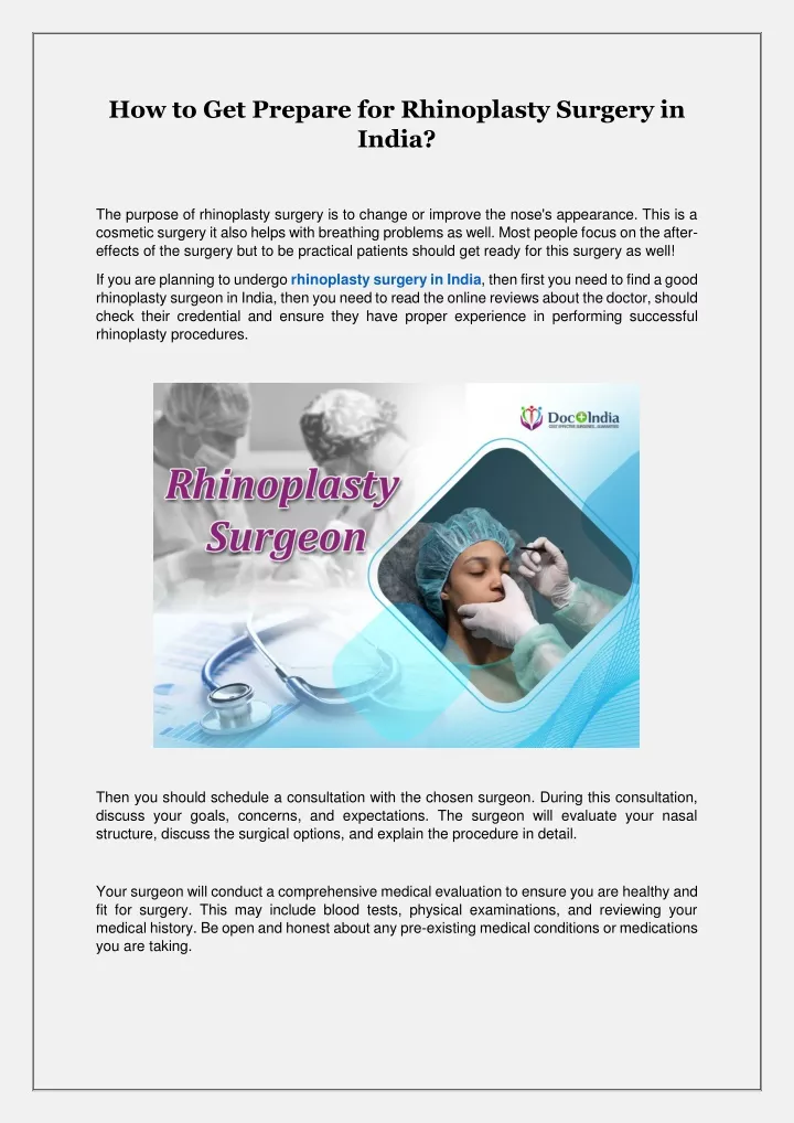 how to get prepare for rhinoplasty surgery