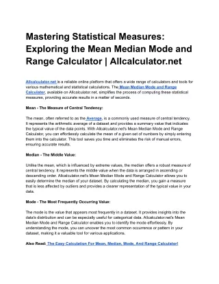 Title Mastering Statistical Measures Exploring the Mean Median Mode and Range Calculator Allcalculator