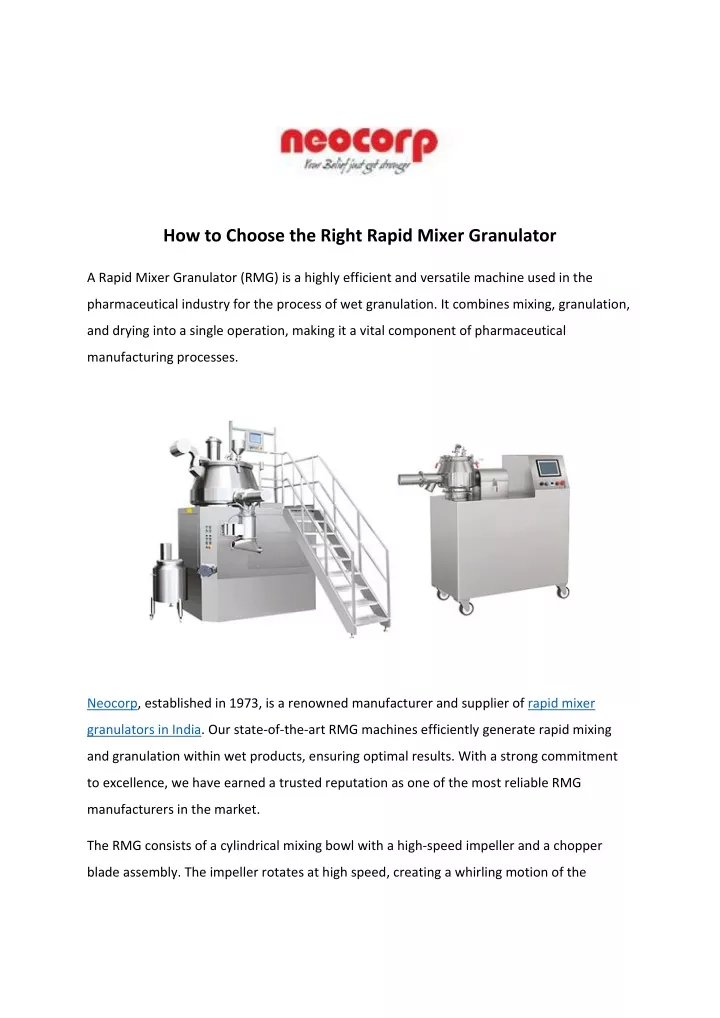 how to choose the right rapid mixer granulator