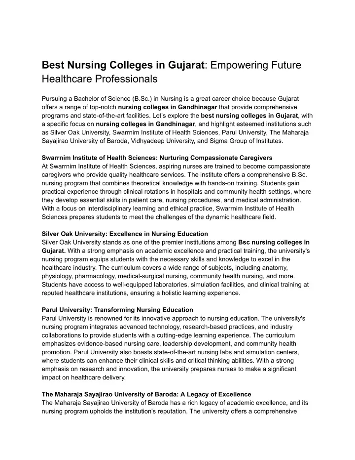 best nursing colleges in gujarat empowering