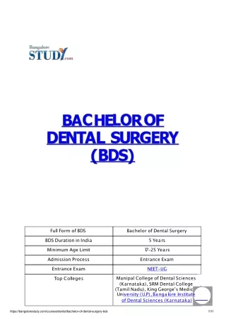 BDS Course Details in India & Admissions