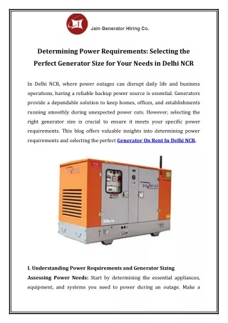 Determining Power Requirements Selecting the Perfect Generator Size for Your Needs in Delhi NCR