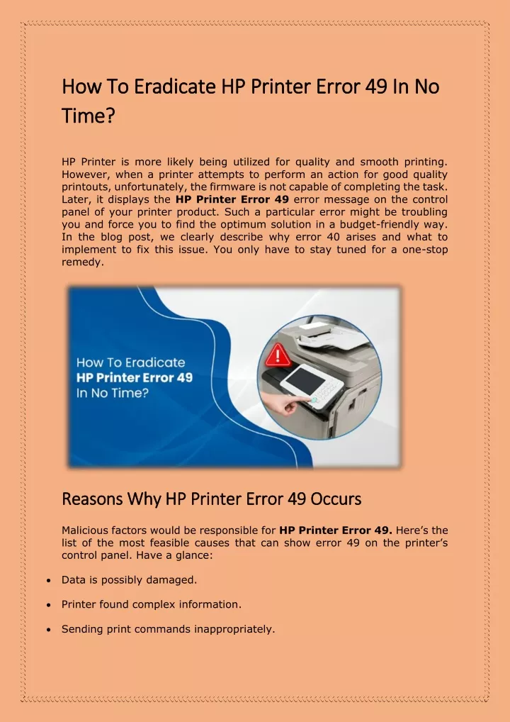 how to eradicate hp printer error