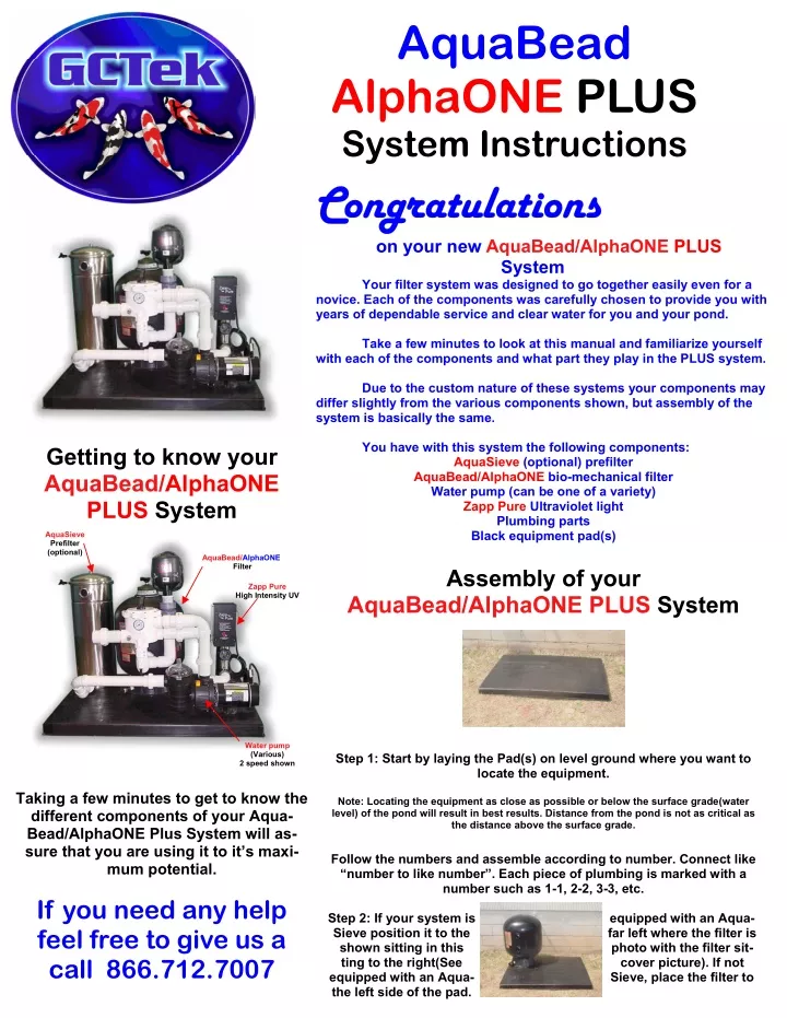 aquabead alphaone plus system instructions
